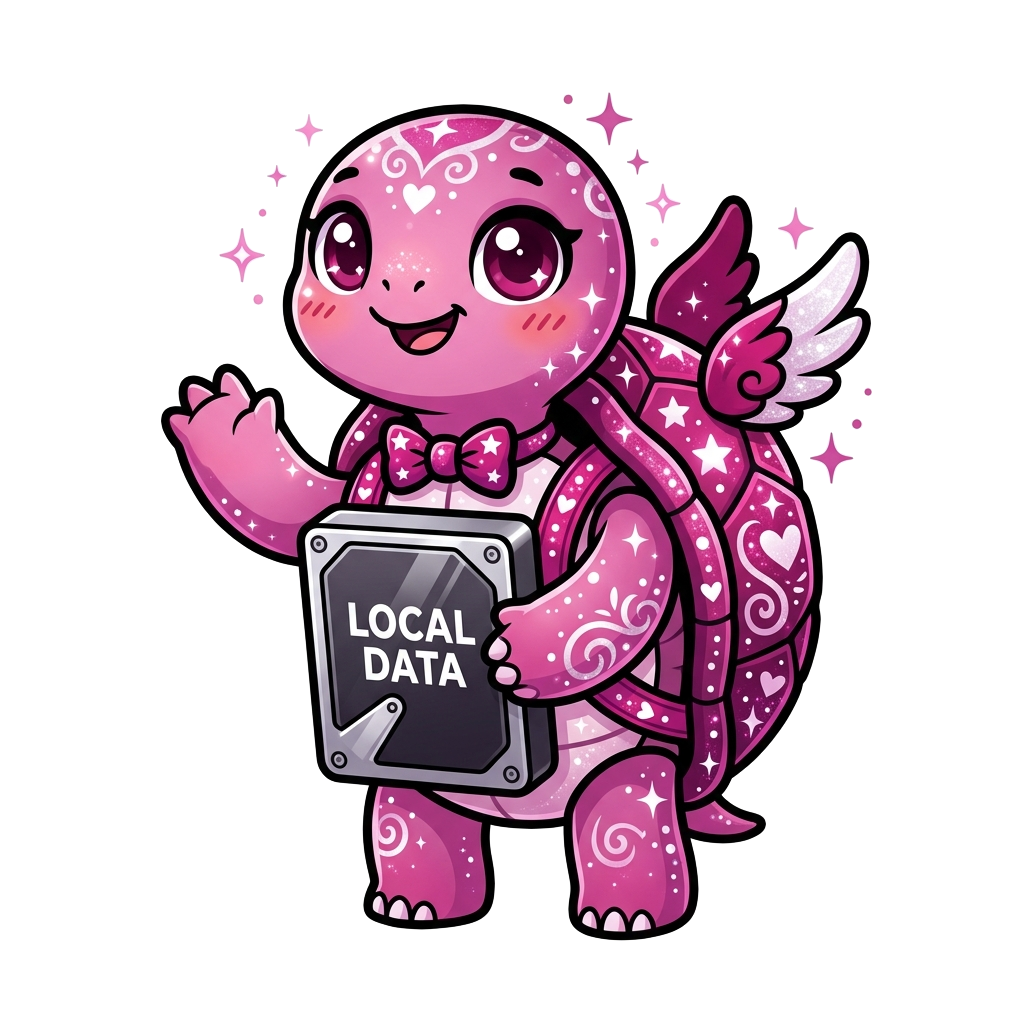 Privacy Turtle holding Local Data drive